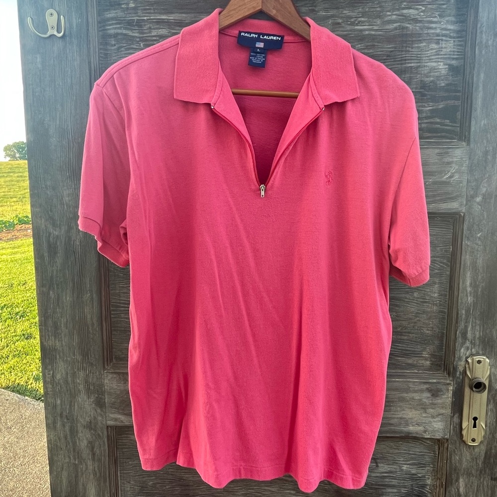 Ralph Lauren Blue Label Short Sleeve Polo Shirt Zipper Neck, Pink |L - Picture 1 of 10